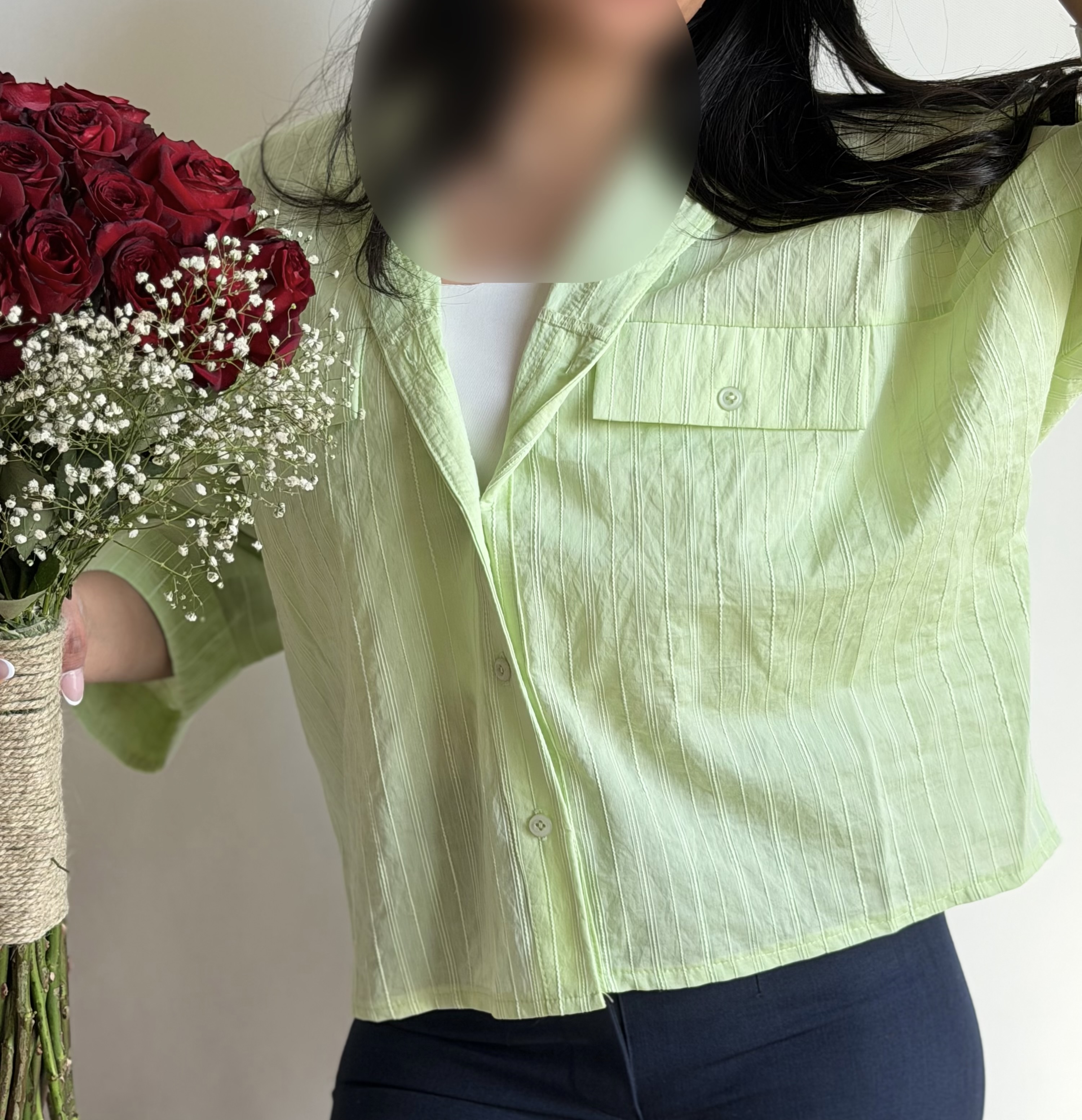 شومیز بهاری  دو جیب سبز