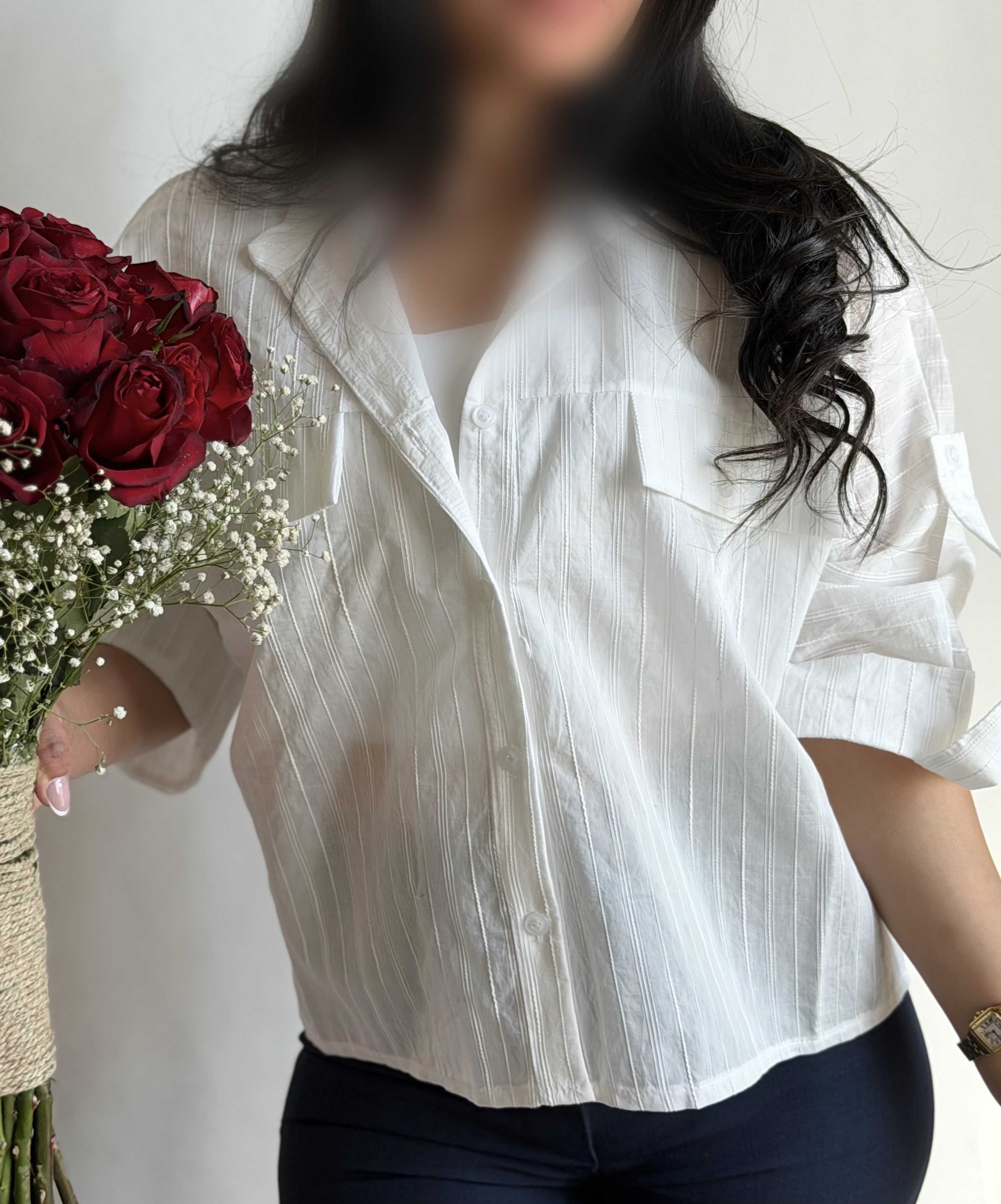 شومیز بهاری  دو جیب سفید