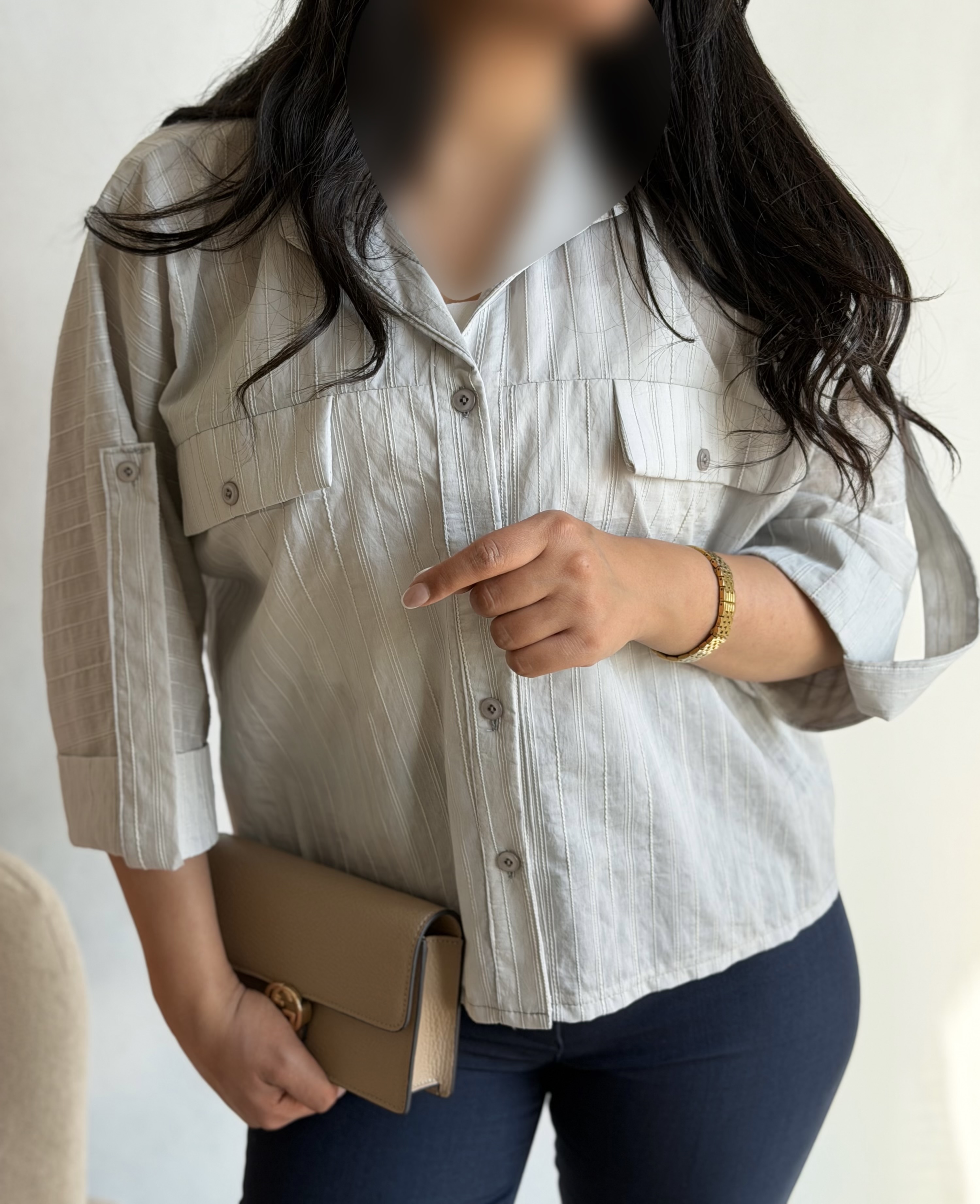 شومیز بهاری  دو جیب طوسی